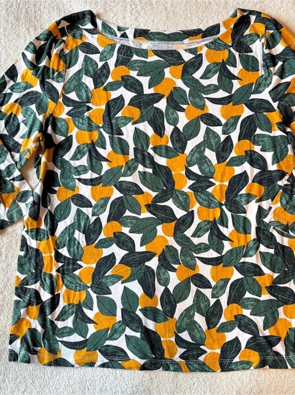 LOFT Floral 3/4 Sleeve Top Lemon Print Green Yellow. Women’s Size XL